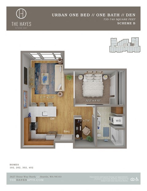 The Hayes on Stone Way Apartments Floor Plan Open + Den  5